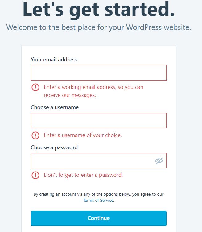 WordPress.com Let's Get Started